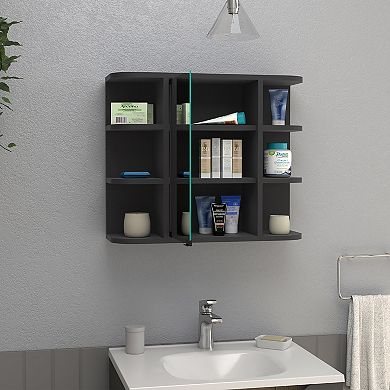 DEPOT E-SHOP Roma Mirrored Medicine Cabinet, Six External Shelves, Three Interior Shelves, Black