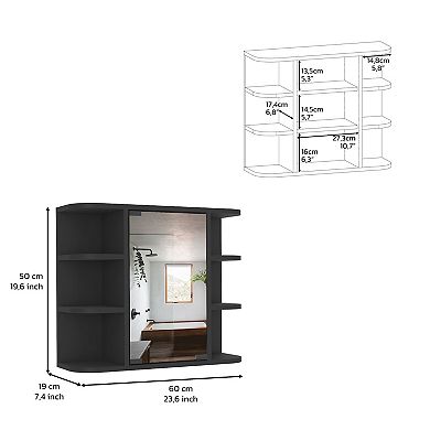 DEPOT E-SHOP Roma Mirrored Medicine Cabinet, Six External Shelves, Three Interior Shelves, Black