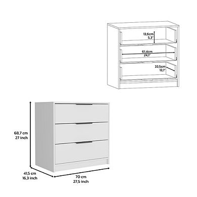 DEPOT E-SHOP Egeo 3 Drawers Dresser, Superior Top, White