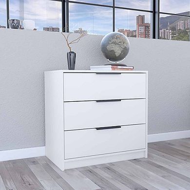 DEPOT E-SHOP Egeo 3 Drawers Dresser, Superior Top, White