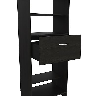 DEPOT E-SHOP Dynamic 150 Closet System, Five Open Shelves, One Drawer, One Metal Rod, Black