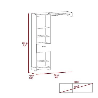 DEPOT E-SHOP Dynamic 150 Closet System, Five Open Shelves, One Drawer, One Metal Rod, Black