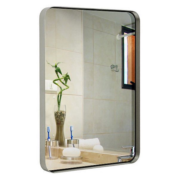 22x30 Inch Metal Silver Frame Mirror For Bathroom Brushed Rectangular