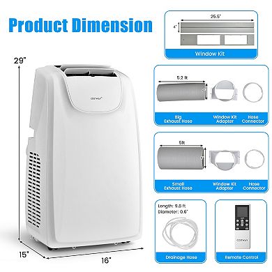 11500 BTU Dual Hose Portable Air Conditioner with Remote Control-White