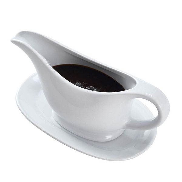 Ceramic Gravy Boat With Tray for Dinner Table Decoration