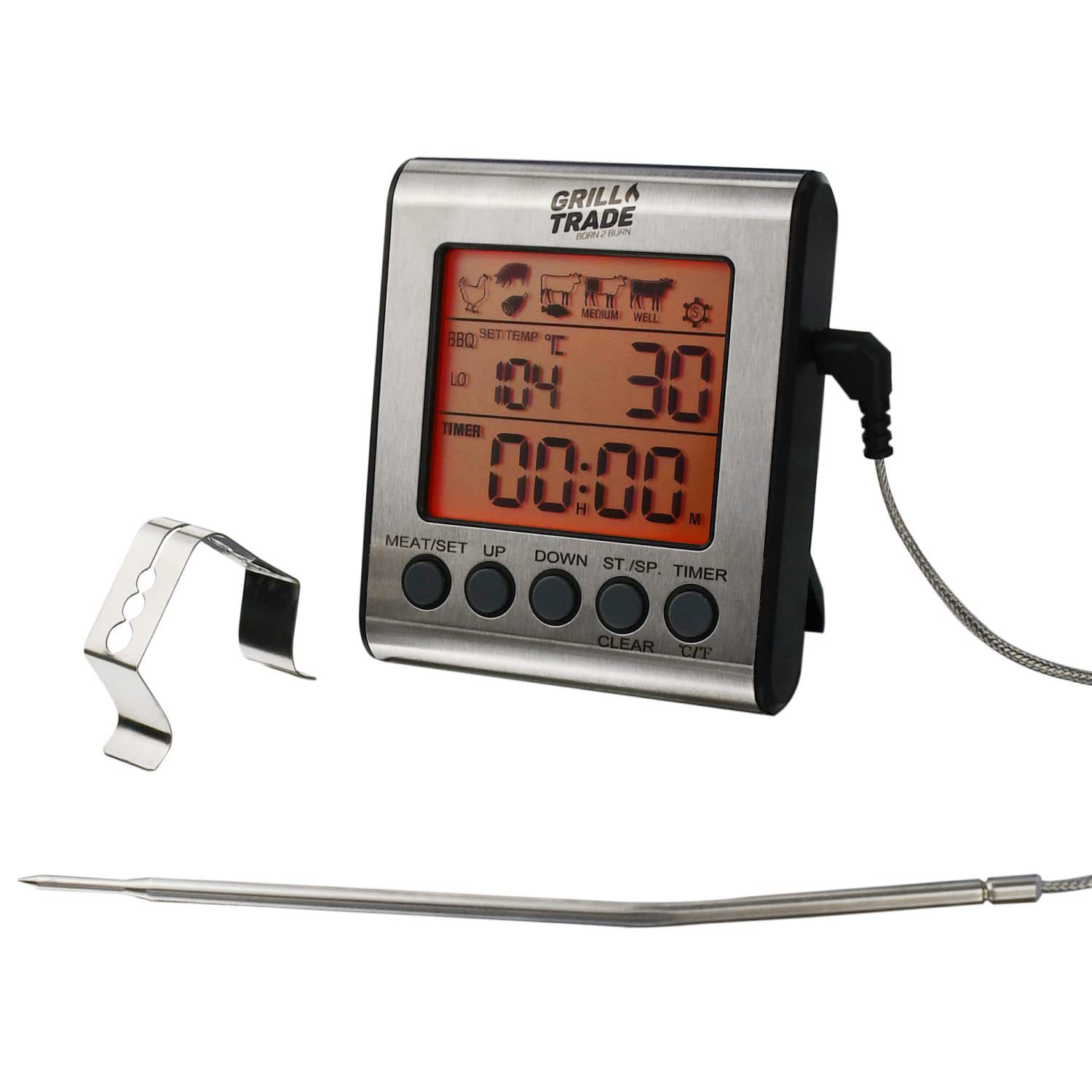  Taylor Programmable with Timer Instant Read Wired Probe  Digital, Meat, Food, Grill BBQ Cooking Kitchen Thermometer, Stainless  Steel: Oven Thermometers: Home & Kitchen