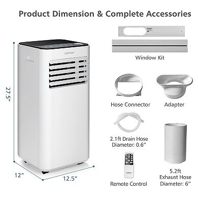 8000 BTU Portable Air Conditioner with Fan and Dehumidifier Mode-White