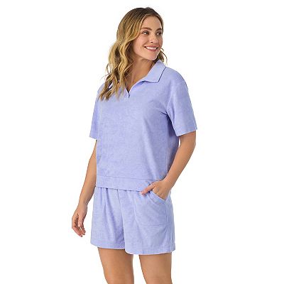 Women s Cuddl Duds Short Sleeve Sleep Sweatshirt Bermuda Shorts Set