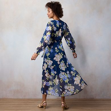 Women's LC Lauren Conrad Floral Print Chiffon Pleated High-Low Wrap Maxi Dress