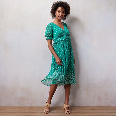Women's LC Lauren Conrad Floral Print Pleated Empire Waist Chiffon V-Neck Midi  Dress