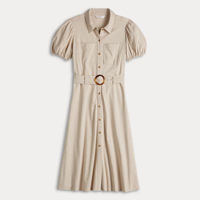 Women's LC Lauren Conrad Belted Button Down Puff Sleeve Midi Shirt Dress