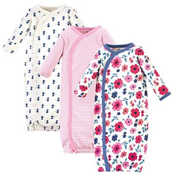 Baby Girl Organic Cotton Side-Closure Snap Long-Sleeve Gowns 3 pk Garden Floral, Preemie