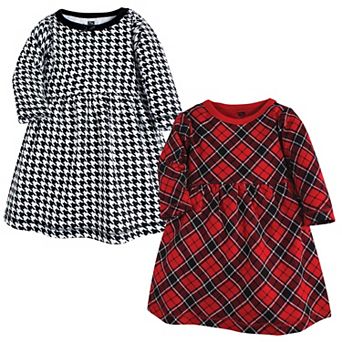 Hudson Baby Infant and Toddler Girl Cotton Dress, Black Red Plaid, 6-9 Months
