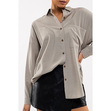 August Sky Women's Pointed Collar Button Down Top