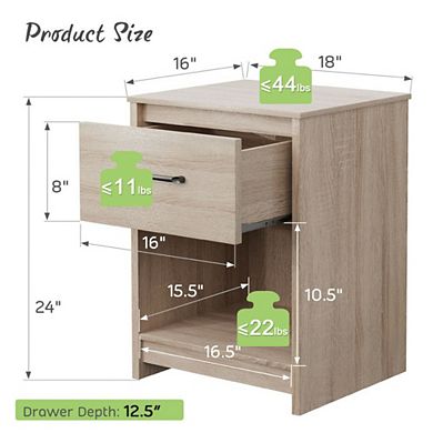 Hivvago Wooden Nightstand With Drawer And Open Storage Compartment