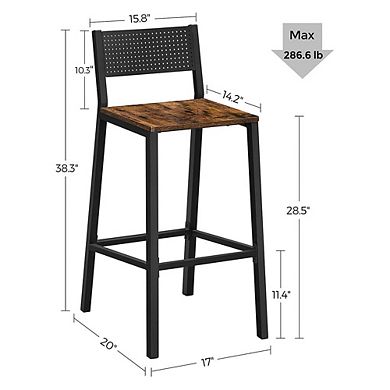 Hivvago Set Of 2 Industrial Bar Stools With Backrest