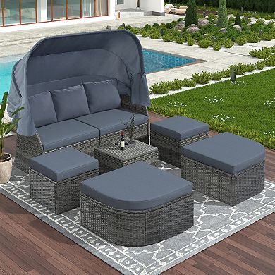 Outdoor Patio Furniture Set Daybed Sunbed with Retractable Canopy Conversation Set Wicker Furniture