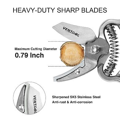 Ventool 8" Sharp Bypass Pruning Shears, Power-lever Anvil Pruner