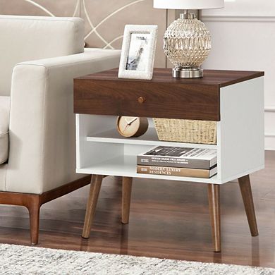 Hivvago Mid-century Nightstand With Drawer And Rubber Wood Legs