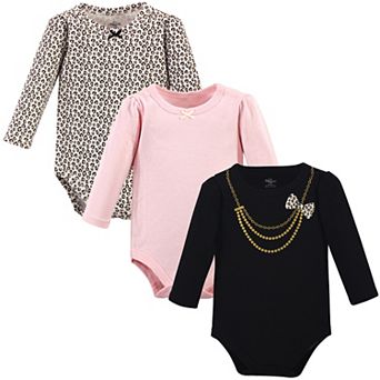 Little Treasure Baby Girl Cotton Long-Sleeve Bodysuits 3 pk Leopard Necklace