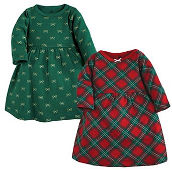 Hudson Baby Infant and Toddler Girl Cotton Dress, Christmas Plaid, 0-3 Months