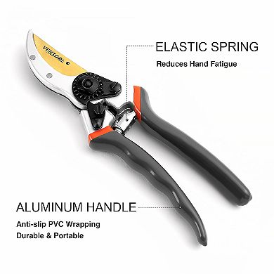 Ventool 8" Sharp Bypass Pruning Shears with Ergonomic Concave Handles
