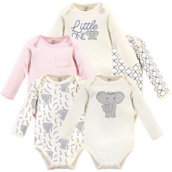 Baby Girl Organic Cotton Long-Sleeve Bodysuits 5 pk Pink Elephant, Preemie