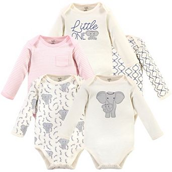Baby Girl Organic Cotton Long-Sleeve Bodysuits 5 pk Pink Elephant, Preemie