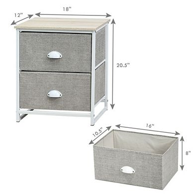Hivvago Metal Frame Nightstand Side Table Storage With 2 Drawers - Grey