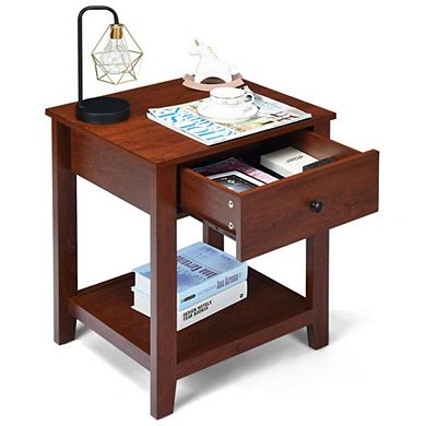 Hivvago Set Of 2 Nightstand With Storage Shelf And Pull Handle
