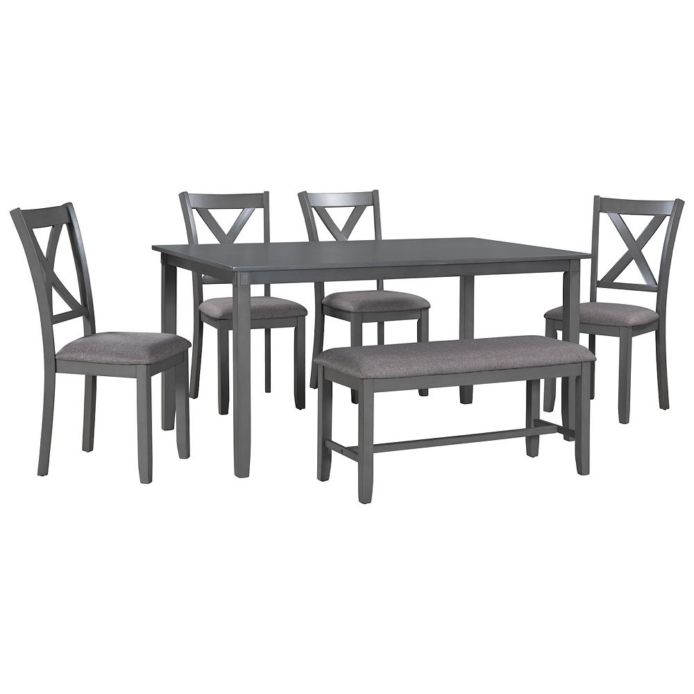 Merax 6-Piece Kitchen Dining Table Set Wooden Rectangular Dining Table ...