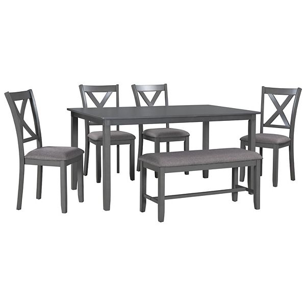Merax 6Piece Kitchen Dining Table Set Wooden Rectangular Dining Table