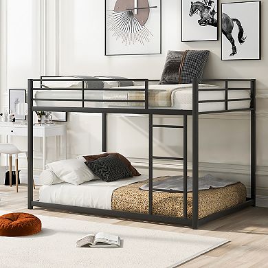 Merax Full over Full Metal Bunk Bed, Low Bunk Bed with Ladder