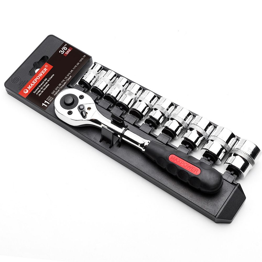 MAXPOWER 3/8 Inch Drive Socket Wrench Set (5/16in - 7/8in), SAE, 11PCS
