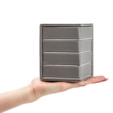 4 Layer Rotating Jewelry Organizer, Leather Portable Earring Holder Boxes 4x5”
