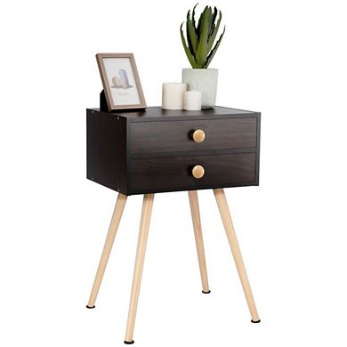 Hivvago Mid Century Modern 2 Drawers Nightstand In Natural