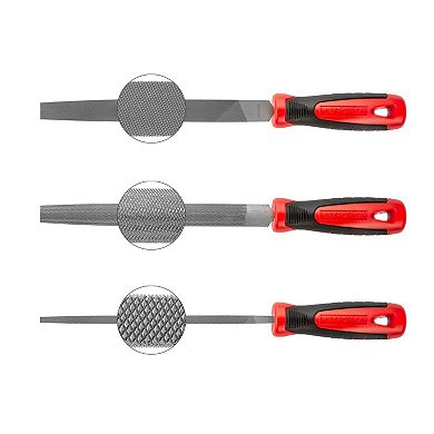 MAXPOWER 10-inch Metal File Set, 5 Pieces Hand Files Including Flat, Round, Half-Round, Triangle And Square, Soft Grip Handle, File Set For Wood, Metal Work And DIY