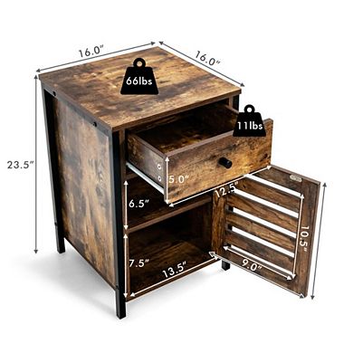 Hivvago Industrial Nightstand With Drawer And Adjustable Shelf