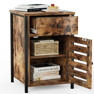 Hivvago Industrial Nightstand With Drawer And Adjustable Shelf