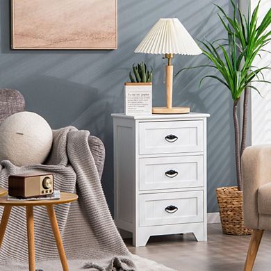 Hivvago 3 Drawers End Storage Wood Side Nightstand - White