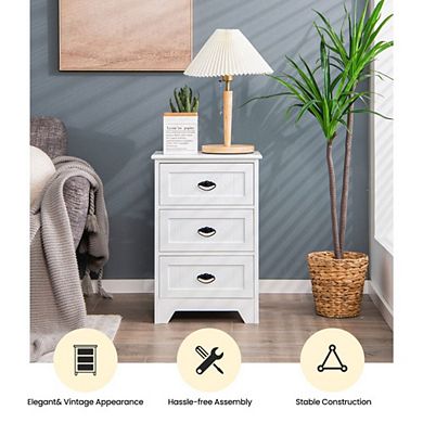 Hivvago 3 Drawers End Storage Wood Side Nightstand - White