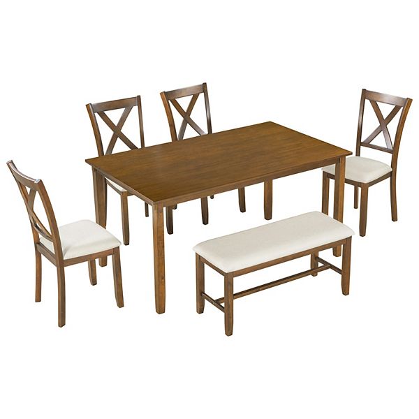 Merax 6Piece Kitchen Dining Table Set Wooden Rectangular Dining Table