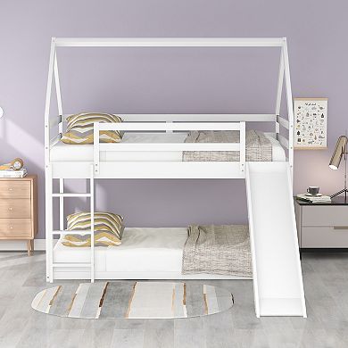 Merax Twin Size Bunk House Bed with Slide and Ladder