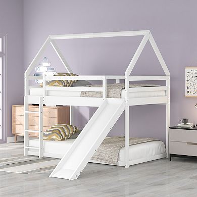 Merax Twin Size Bunk House Bed with Slide and Ladder