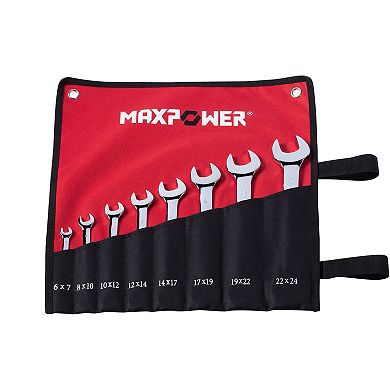 MAXPOWER Double Open-End Wrench Set (6mm - 24mm), Metric, CR-V, 8PCS