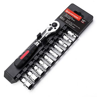 MAXPOWER 1/4 Inch Drive Socket Wrench Set (3/16 in - 9/16in), SAE, 11 pc