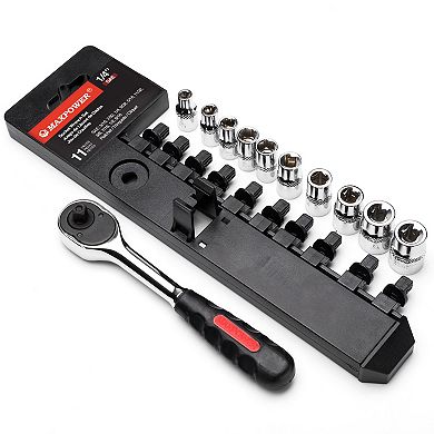 MAXPOWER 1/4 Inch Drive Socket Wrench Set (3/16in - 9/16in), SAE, 11PCS