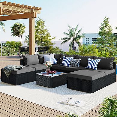 Merax 8-Pieces Outdoor Patio Furniture Sets, Garden Conversation Wicker Sofa Set