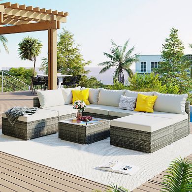 Merax 8-Pieces Outdoor Patio Furniture Sets, Garden Conversation Wicker Sofa Set