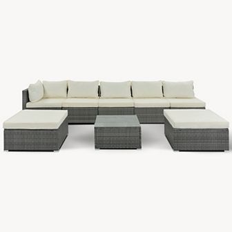Merax 8 pc Outdoor Patio Furniture Sets, Garden Conversation Wicker Sofa Set